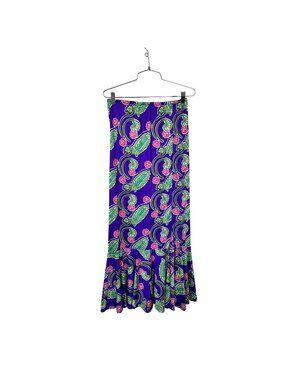 Vtg Bali 70s Skirt Swim Hawaiian Womens Maxi Purple Union Made Poly Large USA